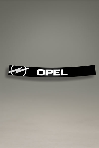 Parasol negro para parabrisas con el logo moderno de Opel en blanco, una pieza de estilo retro para la personalización y tuning de MOA-Grafics.