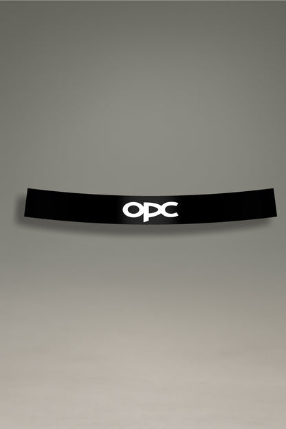 Parasol negro para parabrisas con el logo OPC de Opel en blanco, un accesorio de estilo racing para personalización de coches de MOA-Grafics.