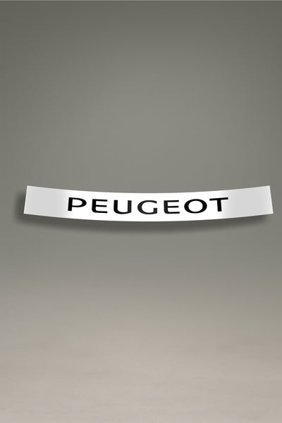 Parasol blanco para parabrisas con el logo de Peugeot en negro, una pieza de estilo racing para la personalización y tuning de MOA-Grafics.