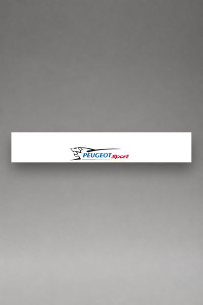 Parasol de vinilo Peugeot Sport · Escudo del León y Lettering, la tira entera de 150 x 25 cm vista de frente, de MOA-Grafics.