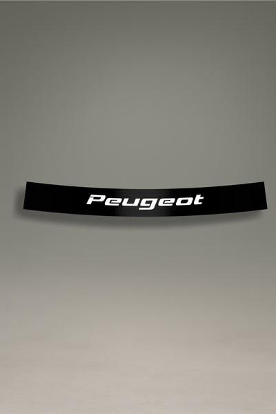 Parasol negro para parabrisas con el logo de Peugeot Sport en blanco, un diseño de estilo racing para personalización de coches de MOA-Grafics.