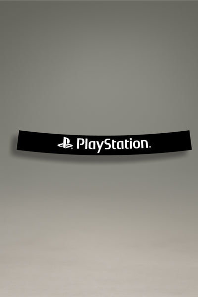Parasol negro para parabrisas con logo PlayStation en blanco, estilo retro para personalización y tuning de MOA-Grafics.