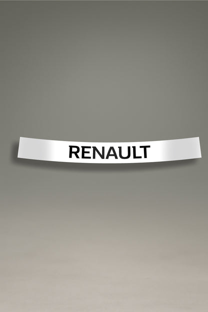 Vinilo parasol blanco para parabrisas con el logo de Renault en negro, un diseño de estilo racing para tuning de coches de MOA-Grafics.