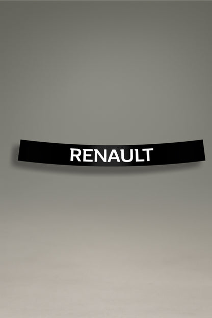 Parasol negro para parabrisas con el logo de Renault en blanco, un accesorio de estilo racing para personalización de coches de MOA-Grafics.