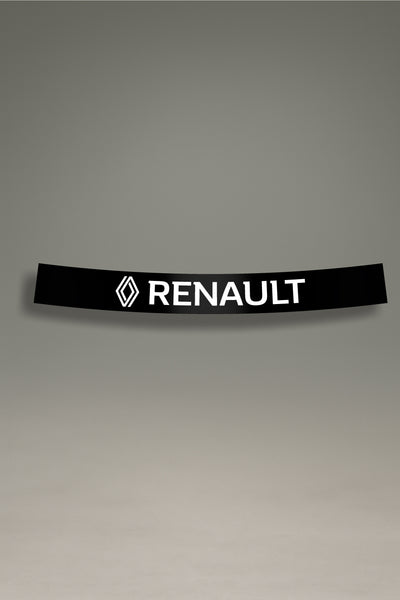 Parasol negro para parabrisas con el logo retro de Renault en blanco, un diseño de estilo clásico para personalización de coches de MOA-Grafics.