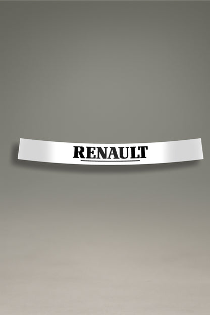 Vinilo parasol blanco para parabrisas con el logo vintage de Renault en negro, un accesorio de estilo retro para tuning de coches de MOA-Grafics.