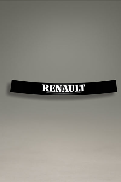 Parasol negro para parabrisas con el logo vintage de Renault en blanco, un diseño de estilo retro para personalización de coches de MOA-Grafics.