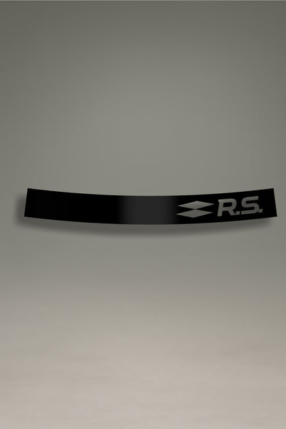 Parasol transparente para parabrisas con el logo RS de Renault en negro, una pieza de estilo racing para la personalización y tuning de MOA-Grafics.