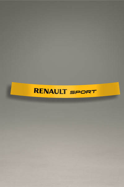 Vinilo parasol amarillo para parabrisas con el logo de Renault Sport en negro, un diseño de estilo racing para tuning de coches de MOA-Grafics.