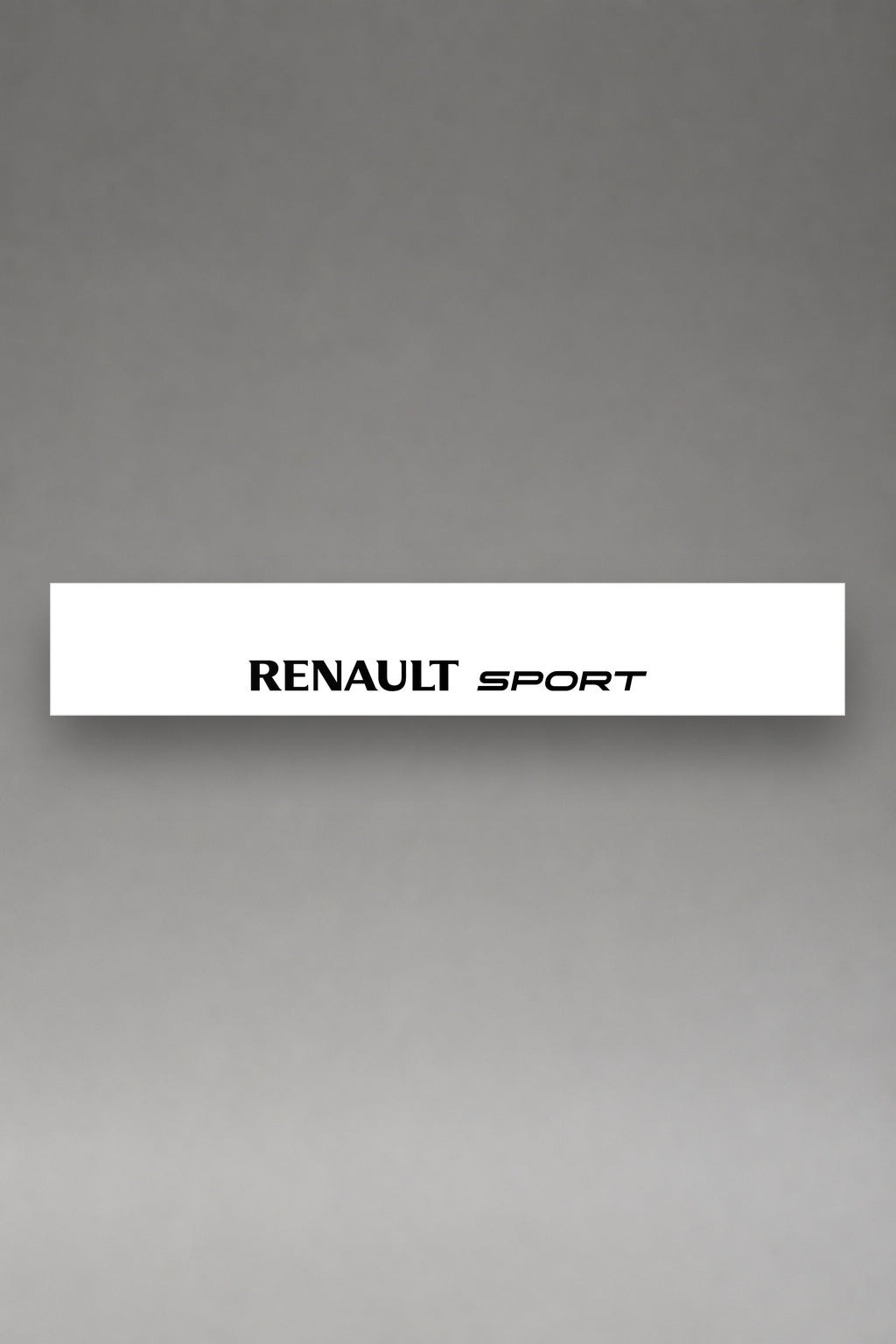 Parasol de vinilo Renault Sport blanco con el lettering RENAULT SPORT en negro, la tira entera vista de frente, de MOA-Grafics.