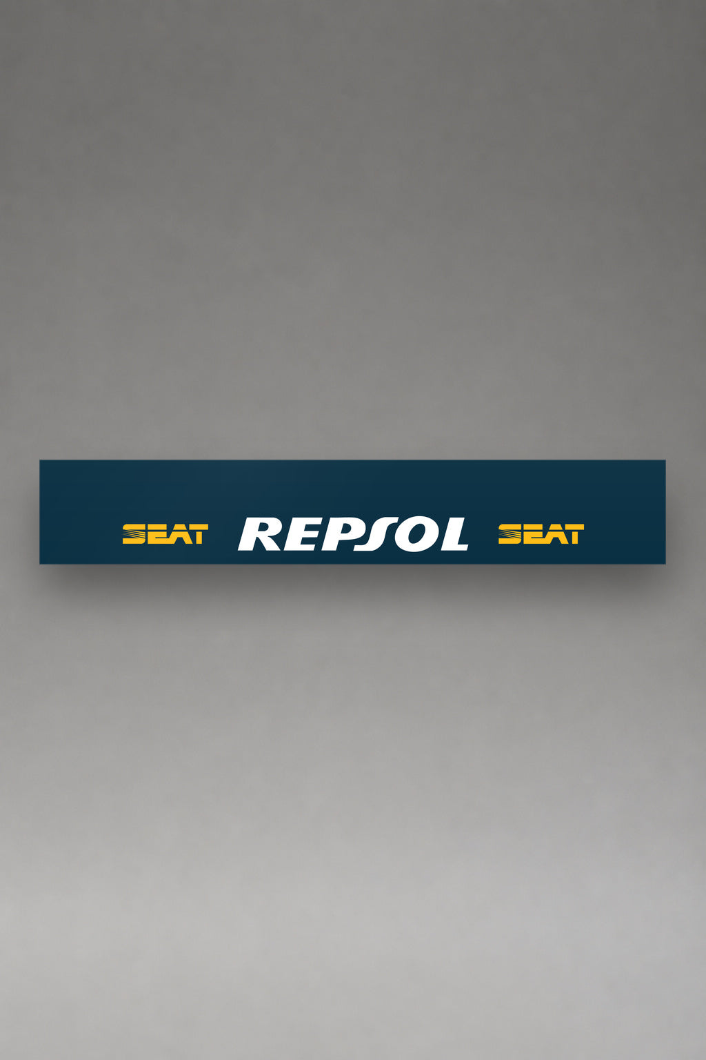 Parasol de vinilo Seat Repsol · Triple Corona Rally 2L, la tira entera de 150 x 25 cm vista de frente, de MOA-Grafics.