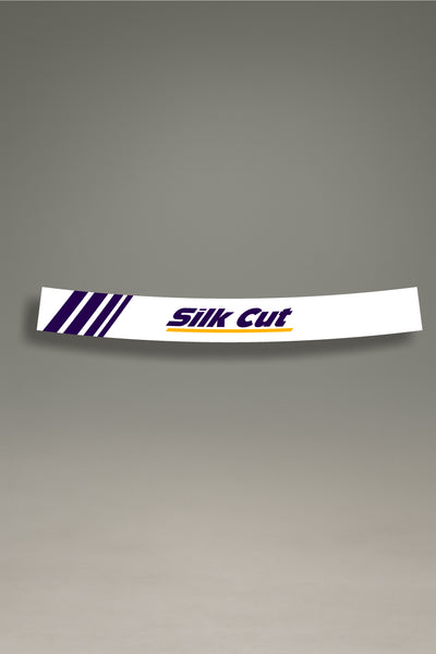Vinilo parasol para parabrisas de coche con diseño Silk Cut blanco, ideal para personalización y tuning estilo JDM y stance.