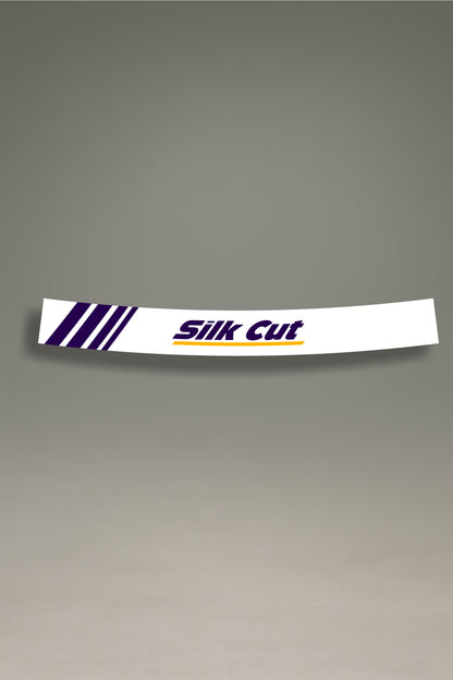 Vinilo parasol para parabrisas de coche con diseño Silk Cut blanco, ideal para personalización y tuning estilo JDM y stance.