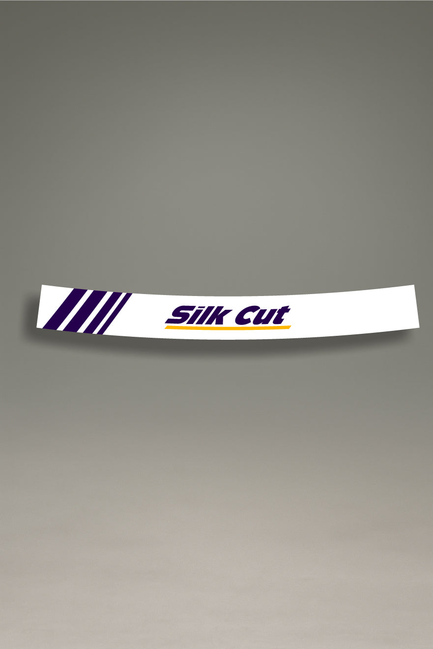Vinilo parasol para parabrisas de coche con diseño Silk Cut blanco, ideal para personalización y tuning estilo JDM y stance.