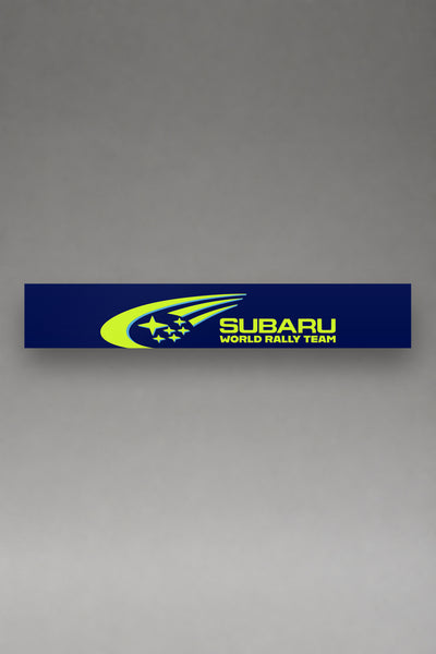 Parasol de vinilo Subaru · Leyenda Digital Rally, la tira entera de 150 x 25 cm vista de frente, de MOA-Grafics.