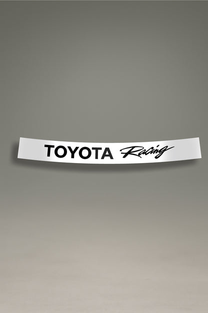 Vinilo parasol blanco para parabrisas con el logo de Toyota Racing en negro, un diseño de estilo JDM para tuning de coches de MOA-Grafics.