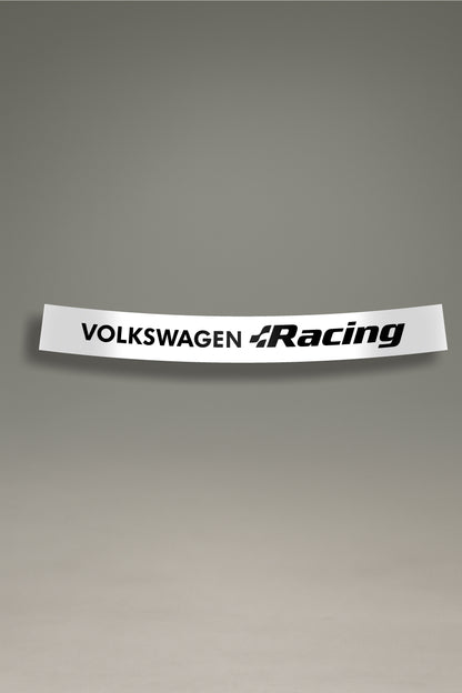 Parasol blanco para parabrisas con el logo de Volkswagen Racing en negro, una pieza de estilo racing para la personalización y tuning de MOA-Grafics.