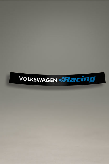 Parasol negro para parabrisas con el logo de Volkswagen Racing en azul, un diseño de estilo racing para personalización y tuning de MOA-Grafics.