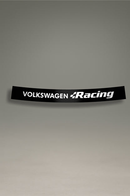 Vinilo parasol negro para parabrisas con el logo de Volkswagen Racing en blanco, un accesorio de estilo racing para coches de MOA-Grafics.