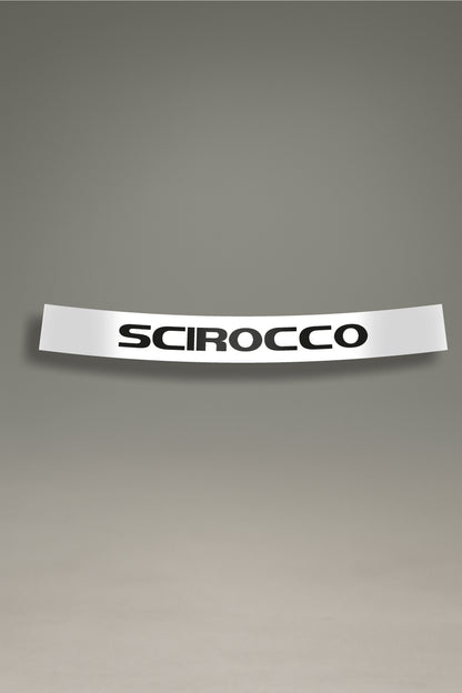 Parasol negro para parabrisas con el logo de Volkswagen Scirocco en blanco, un accesorio de estilo racing para personalización de MOA-Grafics.