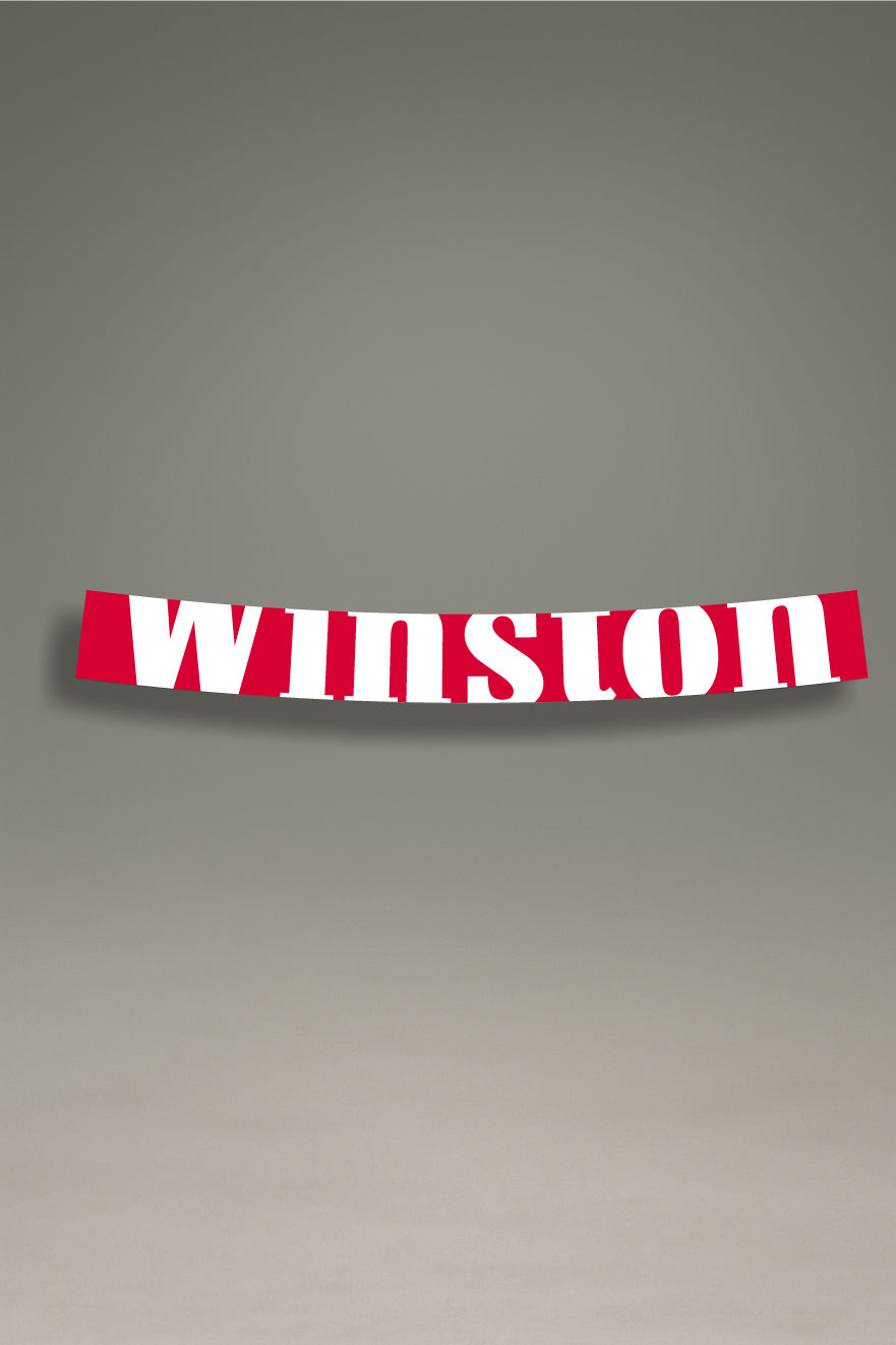  Vinilo parasol para parabrisas de coche con diseño Winston de bloques rojos y blancos retro racing, ideal para personalización, tuning y stance de MOA-Grafics.